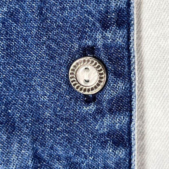 Vtg Wrangler Western Wear Denim Shirt White Blue Cowgirl Rodeo Zig Zag Plaid Lg - Picture 8 of 13